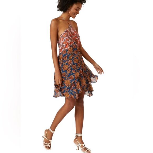 Anthropology Freya Halter Applique Mini Dress Size 12 - Picture 1 of 13